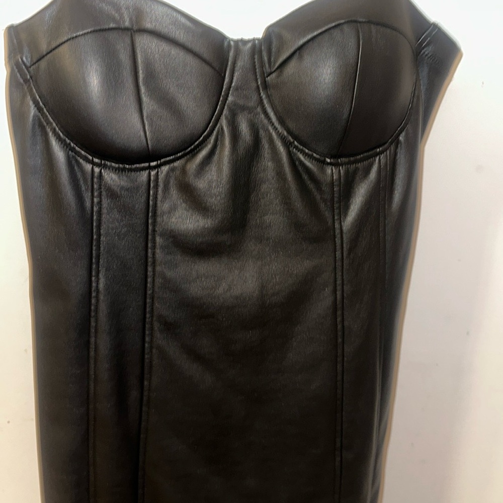 Black Faux Leather Bustier Dress
